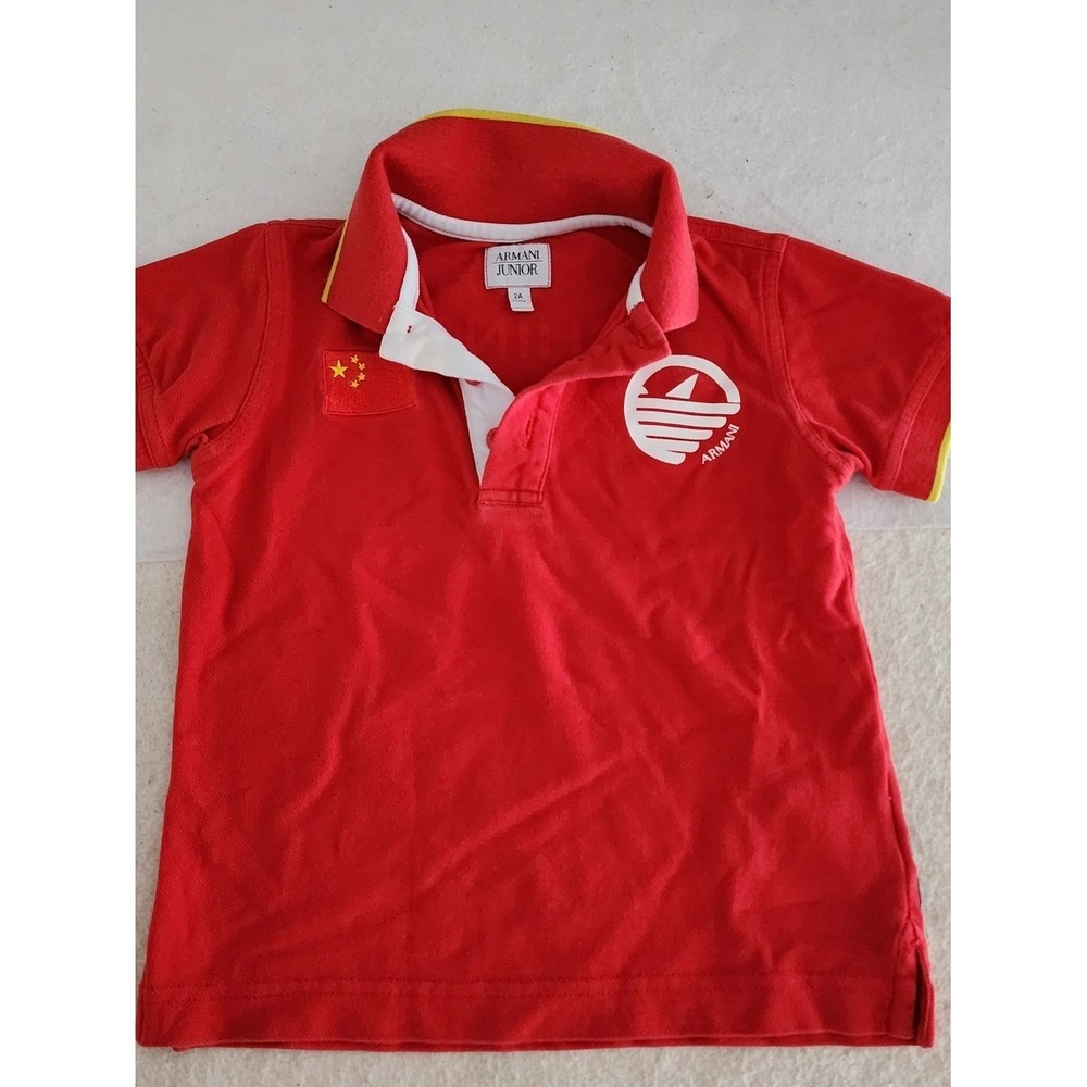 Armani Junior Polo Shirt Kids 2A Red Designer Sporty Casual Luxury Toodler
